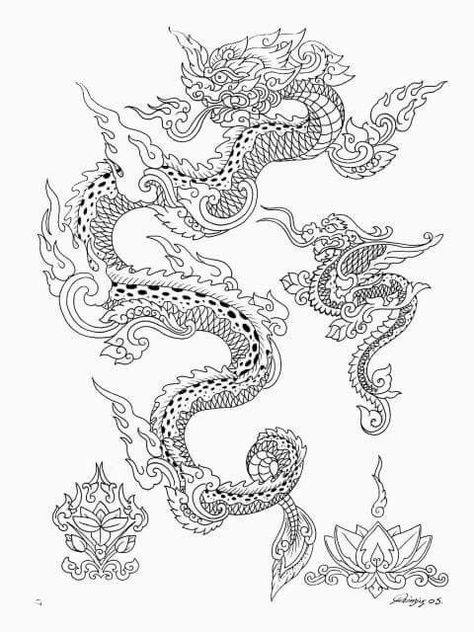 Thai Naga, Thai Tattoo Meaning, Naga Serpent, Thai Dragon, Black And White Traditional, Traditional Thai Tattoo, Tattoo Care Instructions, Tibetan Dragon, Tattoo Black And White