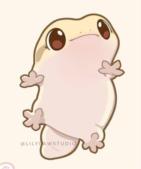 Gecko, Brown Eyes, White, Kawaii