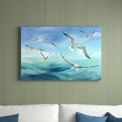 Beach Birds Painting, Sea Gulls Painting, Coastal Art Painting, Bird Painting Acrylic, Beachy Art, Abstract Ocean Painting, Seascape Artwork, Painting Birds, Coastal Birds