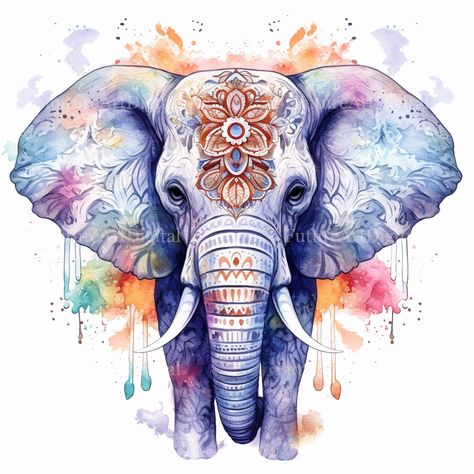 Elephant Images Art, Watercolor Art Mandala, Elephant Mandala Art, Colorful Elephant Tattoo, Arte Ganesha, Mandala Elephant Tattoo, Elephant Printable, Elephant Watercolor, Elephant Artwork