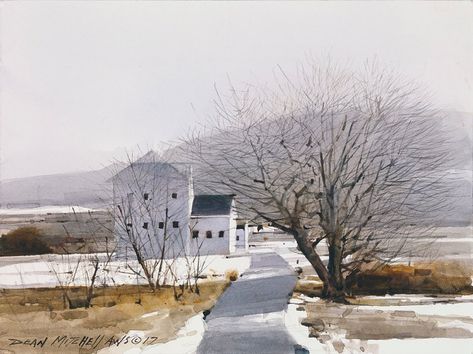 The Autry on Instagram: “Dean Mitchell giving us strong winter solstice vibes in “Winter Light.” See this watercolor and more during #AutryMasters on February 10.” Dean Mitchell, Watercolor Barns, Watercolor Landscapes, Still Lifes, Watercolor Pictures, American Painting, Winter Light, 수채화 그림, Traditional Landscape