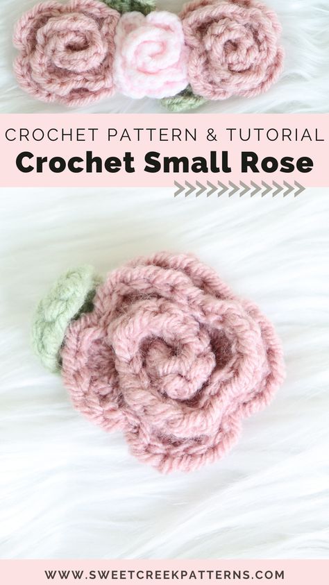 With quick and easy techniques, you can crochet rose variations in a flower’s size, shape, and even color. Crochet flower crowns are a great way to finish a project that needs a little extra something. They make the perfect embellishment when added to crochet loveys, snugglers, amigurumi, headbands, blankets, sweaters, and more. The versatility of this DIY crochet rose crown is unlimited. I like to use my crochet rose as an accessory to add femininity to my faux fur animal snugglers. Crochet Small Rose, Diy Crochet Rose, Crochet A Rose, Crochet A Flower, Crochet Rose Pattern, Crochet Roses, Rose Flower Pattern, Crochet Beautiful, Easy Crochet Animals