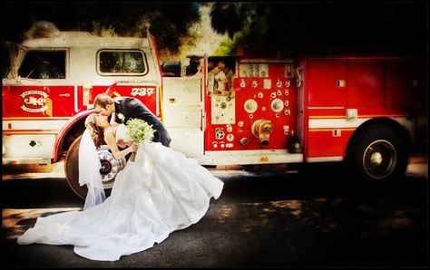 Firefighter wedding! Firefighter Wedding Photos, Firehouse Wedding, Fireman Wedding, Firefighter Wedding, Firefighter Love, Fire Wife, Marrying My Best Friend, Wedding Engagement Photos, Western Wedding