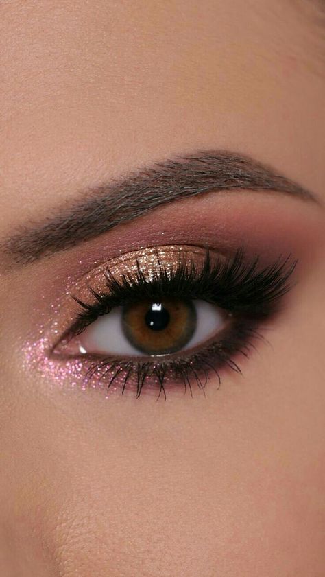 Gold And Pink Makeup Looks, Brown And Pink Makeup Looks, Brown And Pink Eyeshadow Looks, Pink And Gold Makeup Looks, Dusty Rose Makeup Look, Gold And Pink Makeup, Sweet 16 Makeup Ideas, Pink And Gold Eyeshadow, Pink Quince Makeup