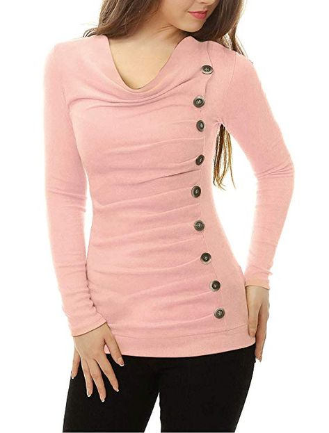 Solid Color Winter Button-up Top, Casual Pink Winter Tops, Pink Long Sleeve Tops With Thumbholes, Moisture-wicking Long Sleeve Winter Tops, Soft-washed Pink Long Sleeve Tops, Striped Off Shoulder Top, Winter Outfits Aesthetic, Cowl Neck Long Sleeve, Winter Outfit Inspiration