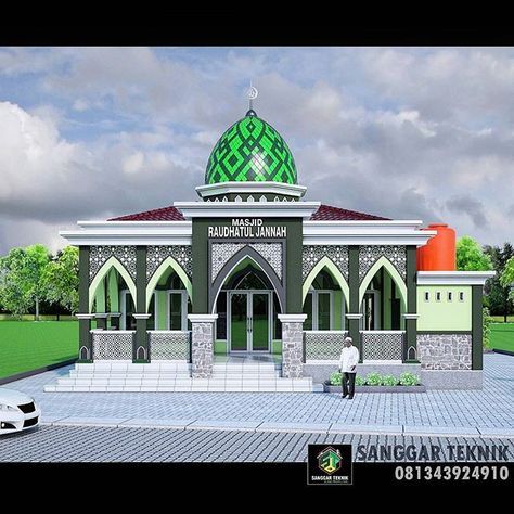 Masjid Raudhatul Jannah, Cikeusal, Serang, Banten. Garden Architecture Drawing, Tajiya Design, Drawing Beautiful, Mosque Design, Foto Transfer, Mosque Architecture, Beautiful Mosques, Garden Architecture, Tropical House