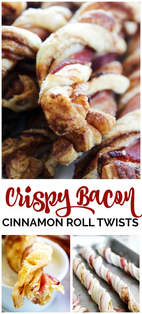 Crispy Bacon Cinnamon Roll Twists - a delicious "twist" on your favorite morning treats. Add in Cream Cheese Frosting, and bring it to a whole new level. Bacon Wrapped Cinnamon Rolls, Cinnamon Roll Twists, Oven Cooking Recipes, Bacon Cinnamon Rolls, Morning Treats, Baking Spices, Bacon Roll, Cinnamon Twists, Homemade Breads