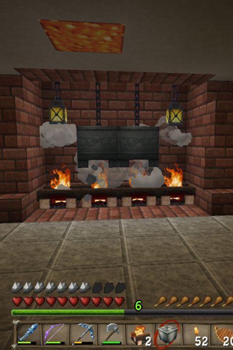 Cauldrons over an open fire in a kitchen. Used during my stronghold build. Minecraft Cauldron Ideas, Minecraft Cauldron Build, Minecraft Cauldron, Open Fire, Minecraft Builds, Minecraft Ideas, Open Fires, A Kitchen, Fire Pit