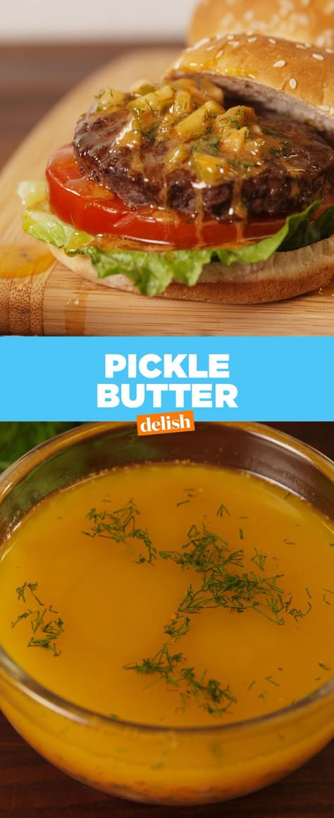 Pickle Butter Is The Condiment That Makes EVERYTHING Taste Better - Delish.com Dill Pickle Recipes, Dill Pickle Recipe, Pickle Recipes, Pickle Butter, Flavored Butter, Condiment Recipes, Homemade Pickles, Dill Pickles, Sauces And Dressings