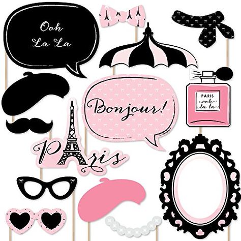 Photo Booth Props Free, Paris Themed Birthday Party, Diy Photo Booth Props, Parisian Party, Paris Birthday Parties, Props Free, Paris Theme Party, Paris Birthday, Paris Themed