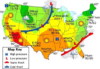 A model of a weather map with a map key.MS-ESS2-6 Earth Systems, 2d Model, Teaching Weather, Map Key, Weather Fronts, Fourth Grade Science, Weather Science, Earth Space, Weather Unit