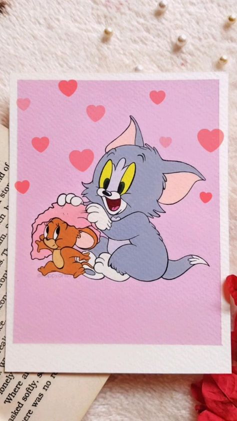 Tom Ve Jerry, Polaroid Painting, Tom Et Jerry, Disney Canvas Art, Disney Canvas, Canvas Aesthetic, Desen Realist, Disney Paintings, Trippy Painting