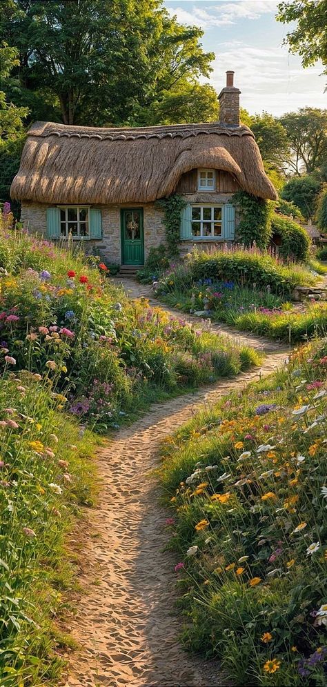 Small Countryside House, Cottage Core Landscape, Cottage Aesthetic, Fairytale Cottage, Cute Cottage, Countryside House, Small Cottage, Fantasy House, English Cottage