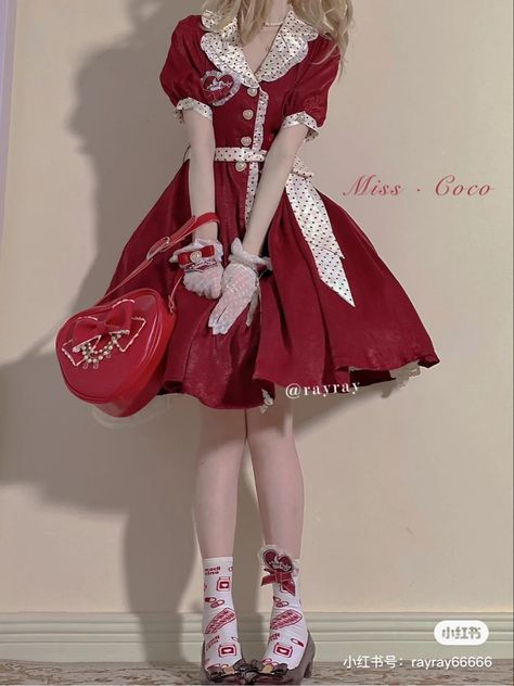 Cute Asian Outfits, Lolita Outfits, Christmas Dress Women, Old Fashion Dresses, Kawaii Fashion Outfits, Red Outfit, Lolita Dress, Lolita Fashion, Kawaii Fashion