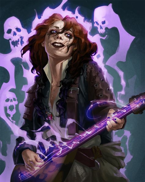 Rock Bard Dnd, Undead Bard Dnd, Rock And Roll Bard Dnd, Heavy Metal Bard Dnd, Punk Dnd Character, Musician Character Art, Unique Dnd Characters, Fantasy Psychic, Undead Bard