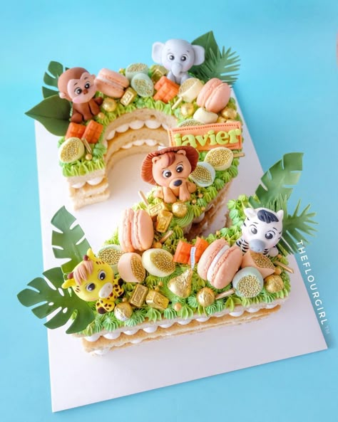 1 Number Cake, 1 Shape Cake, Animals Birthday Cake, Number Cake Design, Number Cake 1, Safari Number Cake, Number 3 Animal Cake, Cake With Animals Birthday, Number Cake Jungle