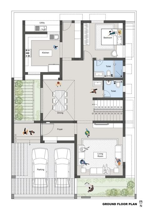 Residential House Floor Plan, Plan Floor, Floor Planning, Ground Plan House, Housing Plans Architecture Layout, Residential Floor Plan, Apartment Ground Floor Plan, House Design 1 Floor, 150m2 House Plan