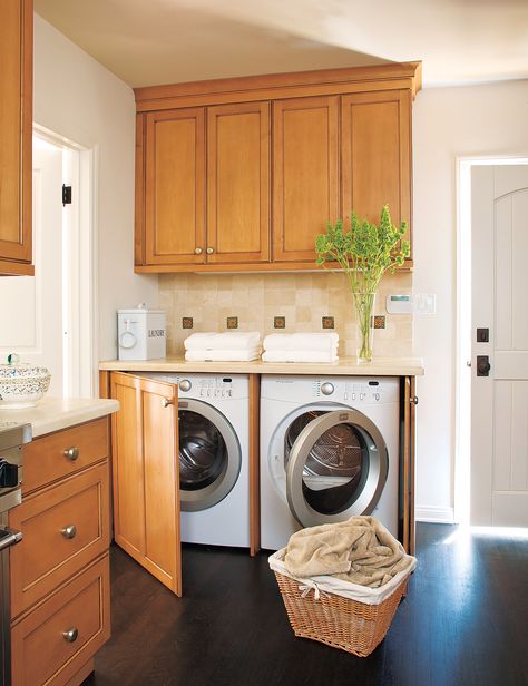 Hidden Laundry Rooms, Laundry In Kitchen, Architecture Kitchen, Laundry Room Storage Shelves, Hidden Laundry, Small Laundry Room Organization, Stackable Washer And Dryer, Laundry Room Cabinets, Laundry Closet