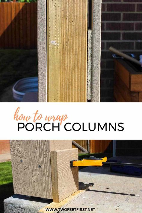 Does your front porch need a makeover? Stop being frustrated with the space and learn how to wrap porch columns DIY style. Come see how to easily update your home curb appeal by wrapping your porch post. Wrap Porch Columns, Porch Column Wraps, Front Porch Posts, Porch Pillars, Front Porch Columns, Home Curb Appeal, Porch Kits, Front Porch Makeover, Porch Remodel