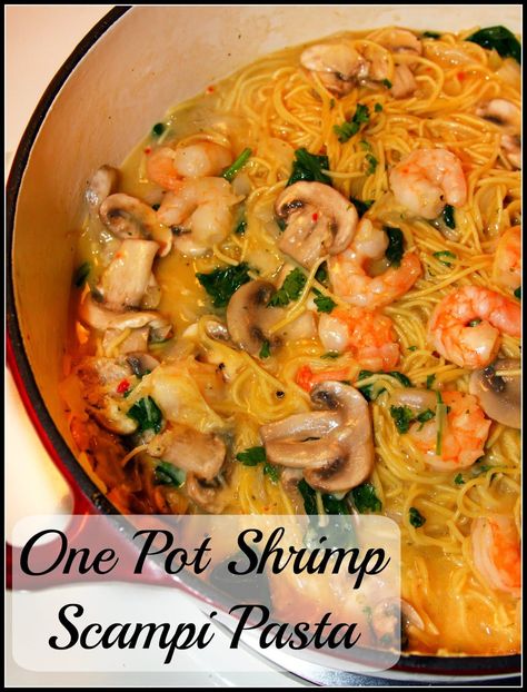 This One Pot Pasta is made in just 10 minutes with SeaPak Shrimp & Seafood Co Shrimp Scampi, fresh veggies, and pasta. One Pot Shrimp Scampi, One Pot Shrimp, Shrimp Scampi Pasta, Scampi Pasta, Potted Shrimp, Shrimp Scampi Recipe, Lobster Recipes, Shrimp Scampi, One Pot Pasta