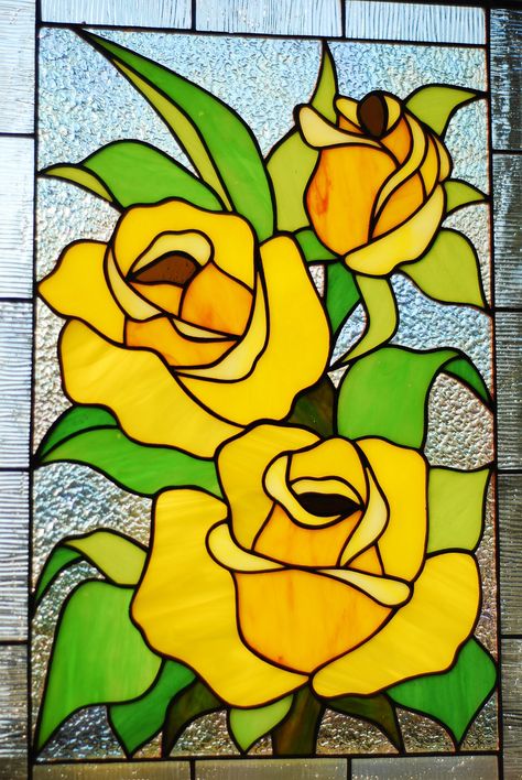 Stained Glass Art Rose, Yellow Drawing Ideas, Stained Glass Flowers Patterns, Flower Stained Glass Patterns, Yellow Flower Painting, Hanging Stained Glass, Stained Glass Rose, Glass Painting Patterns, Stained Glass Quilt