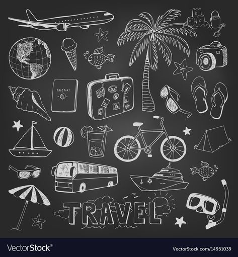 Photo Scrapbook Ideas, Doodles Travel, Black Scrapbook, Travel Doodles, Chalkboard Doodles, Chalkboard Vector, Album Photo Scrapbooking, Diy Photo Book, Chalkboard Lettering