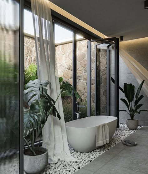 Indoor Outdoor Bathroom, House Fashion, Modern Residence, Biophilic Design, Bathroom Tub, Outdoor Bathrooms, A Frame Cabin, Tub Shower, Dream Bathrooms