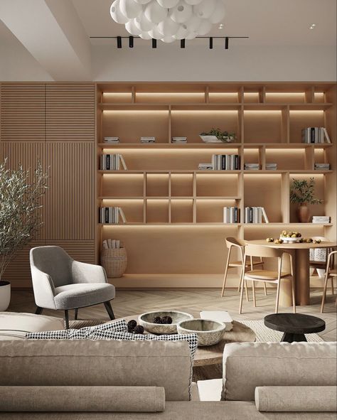 Japandi Library, Japandi Home, Cafe Interior Design, Library Design, Laundry Room Design, Shelf Design, Apartment Inspiration, Home Library, Office Interior Design