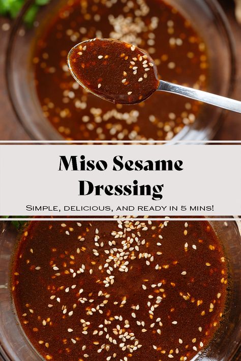 This Miso Sesame Dressing is savory, salty, and a little spice! It has umami flavor and it's absolutely delicious on salads, bowls, roasted veggies, fish, seafood, and more! It calls for a few simple ingredients and it comes together in just 5 minutes. Miso Yogurt Dressing, Miso Sesame Dressing, Creamy Miso Dressing, Japanese Roasted Sesame Dressing, Miso Mayonnaise, Watermelon Jalapeno Margarita, Salads Bowls, Ginger Miso, Toasted Sesame Oil