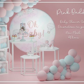 Baby Shower Set - In game decor | Pink Baddie on Patreon The Sims 4 Pack, Sims 4 Custom Content Patreon, Pink Baddie, Lotes The Sims 4, Baby Shower Venues, Sims 4 Piercings, Game Decor, Sims Baby, Die Sims 4