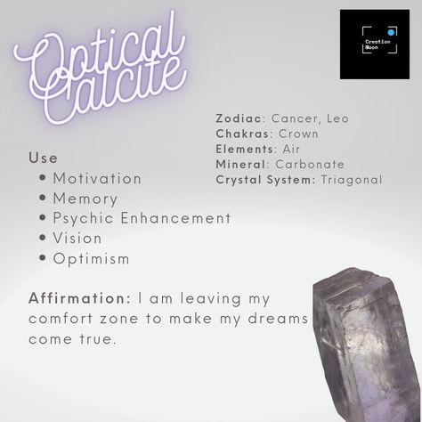 Optical Calcite awakens consciousness to the limiting beliefs and fears we hold and the areas of life where forgiveness is needed in order to establish harmony, peace and joy. It calls forth vital energy, increasing the flow of chi and dispels negative energies, force and blocks from body, energy bodies or environment. Optical Calcite Meaning, Energy Bodies, Optical Calcite, Moon Zodiac, Wire Wrapped Gemstones Pendant, Chihuahua Mexico, Crystal System, Isaac Newton, Crystal Therapy