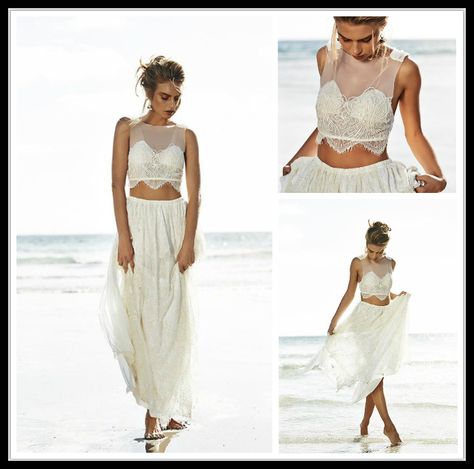 $127.  Grace Love Lace White Beach Wedding Dresses Twp Pieces Floor Length Bridal Gowns Vestidos de Noiva 2015-in Wedding Dresses from Weddings & Events on Aliexpress.com | Alibaba Group Empire Line Wedding Dress, White Beach Wedding Dresses, 2 Piece Wedding Dress, Ivory Bridal Gown, Dress Topper, Long Bridal Gown, Short Beach Dresses, Wedding Dress White, Cheap Gowns