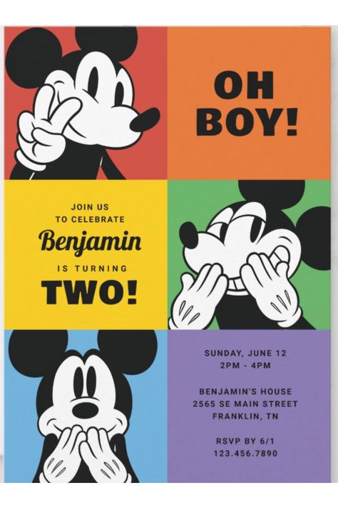 Step into a world of color and cheer with our Classic Mickey Mouse Rainbow Colorblock birthday invitations! Celebrate your special day with the timeless charm of Mickey, showcased against a backdrop of bright, bold rainbow colors. Each invitation is a burst of fun, inviting your guests to a party that’s as colorful as it is joyful. With Mickey’s iconic smile and a palette that pops. 🎈🎉 #MickeyMouseParty #RainbowBirthday #ColorfulCelebration" Two Mickey Mouse Birthday, Mickey Mouse Summer Birthday Party, Mickey Mouse 3rd Birthday Boy, Vintage Mickey Mouse Party, Mickey Birthday Party Ideas, 3rd Birthday Party For Boy, Mickey Mouse Birthday Decorations, 3rd Birthday Boys, Mickey Mouse Invitations