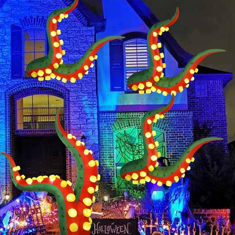 Amazon.com: Juegoal Halloween Decorations 5.6FT Tall Inflatable Lighted Octopus Tentacle, Octopus Legs with Build-in 33 LED, Animated Halloween Front Door Window Roof Prop, Outdoor Holiday Party Blow up Decor : Patio, Lawn & Garden Octopus Legs, Outdoor Holiday Party, Halloween Lawn Decorations, Halloween Lawn, Haunted House Props, Halloween Front Doors, Octopus Tentacles, Inflatable Decorations, Halloween Inflatables