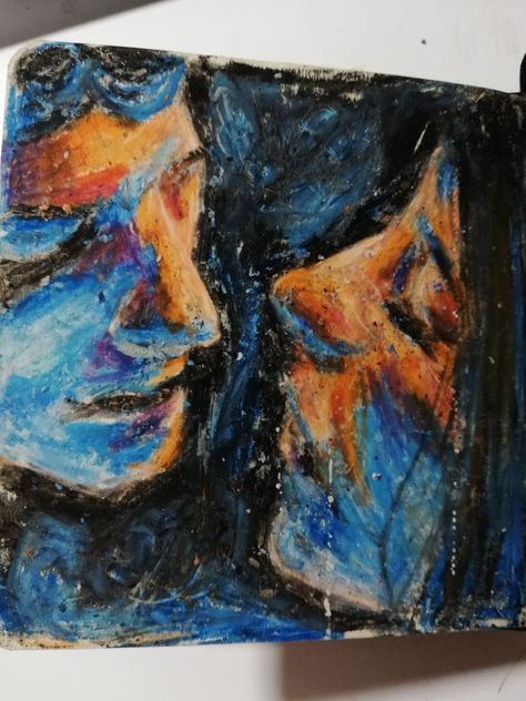 Face Sketch Oil Pastel, Oil Pastel Human Drawing, Blue And Purple Drawings, Art Inspo Traditional, Pastel Pictures Drawing, Colour Gcse Art Sketchbook Pages, Ap Art Portfolio High Schools Ap Drawing, Simple Color Pencil Drawing Ideas, Pastles Drawings Aesthetic