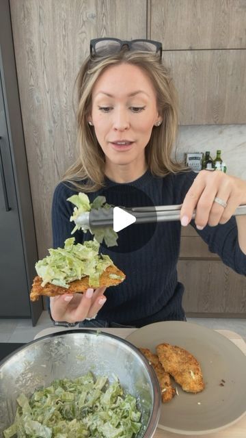 Sarah Thomas on Instagram: "Who needs a plate for Caesar Salad when you can use a crispy Chicken Cutlet instead…  . Two of my favorite recipes piled high into one delicious meal! It honestly doesn’t get much better than this…. I feel like this would be @itsbennyblanco approved! . The air fryer chicken cutlets are crispy on the outside and super juicy in the center. Piled high with my homemade yogurt Caesar Salad with grated eggs for extra protein of course!  .  LMK if you give this recipe a try! Google Search “Healthyish Caesar Salad Chicken Cutlets” or click the link in my bio to grab the full recipe.   #salad #chicken #cutlet #italian #italianfood #protein #caesarsalad #mealprep #tiktok #viralfood #healthyrecipes" Chicken Caesar Cutlets, Chicken Cutlet Ceaser Salad, Chicken Cutlet Salad, Caesar Chicken Salad, Caesar Salad Chicken, Air Fryer Chicken Cutlets, Protein Ideas, Breaded Chicken Cutlets, Caesar Chicken