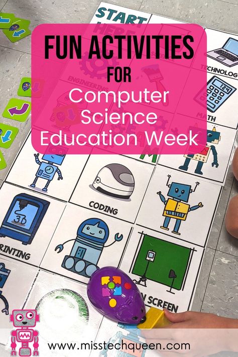 Needing some inspiration for computer science week? This fun and engaging technology activities are the perfect way to get your students excited for computer science week! From classroom decor, coding, and more! Your students will love learning more about technology and celebrating computer science. #computerscience #technology #coding Computer Science Elementary, Computer Science Middle School, Computer Science Teacher, Elementary Computer Science, Computer Activity Ideas, Science Activities Middle School, Technology Activities For Kids, Computer Science Classroom, Computer Science Background