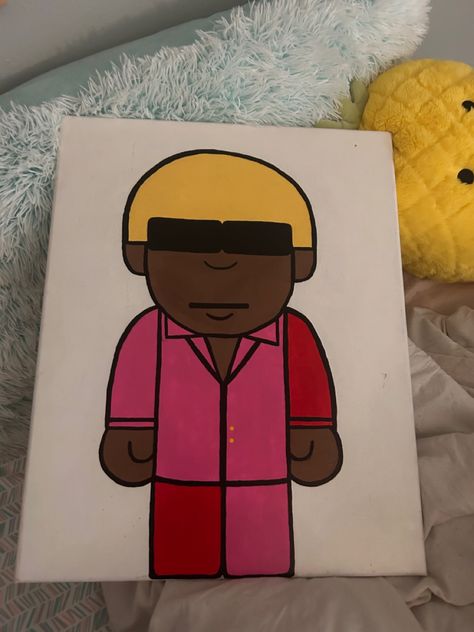 Tyler The Creator Canvas Painting, Kanye West Painting Easy, Tyler The Creator Painting, Drawing Skateboard, Tyler The Creator Drawing, Pink Canvas Art, Canvas Art Projects, Collage Art Projects, Canvas Drawing