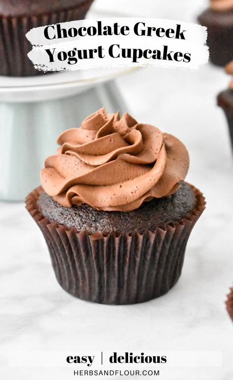 Greek Yogurt Chocolate Cupcakes, Greek Yogurt Cupcakes, Decadent Cupcakes, Yogurt Cupcakes, Cupcakes From Scratch, Chocolate Greek Yogurt, Whipped Chocolate Ganache, Greek Yogurt Flavors, Healthy Cupcakes