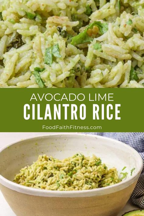 Enjoy a delicious combination of flavors with this creamy Avocado Cilantro Lime Rice! The perfect side dish for weeknight dinners. What To Eat With Cilantro Lime Rice, Lime Rice Cilantro, Avocado Cilantro Lime Rice, Rice With Cilantro And Lime, Cilantro Lime Rice With Minute Rice, Cilantro Lime Riced Cauliflower, Rice And Avocado, Cilantro Lime Brown Rice, Cilantro Lime Cauliflower Rice