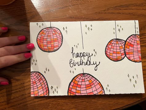 Aesthetic disco ball birthday card Birthday Card Ideas For 18th Birthday, 18th Bday Card Ideas, Disco Ball Drawing Simple, Simple Disco Ball Painting, Disco Ball Bujo Theme, Birthays Card Aesthetic, 70s Birthday Card Ideas, 17 Birthday Card, 16 Birthday Card