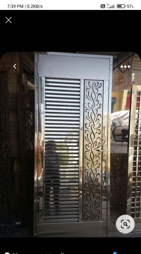 Single Steel Gate Design, Stainless Steel Gate Design Single Door, Stainless Steel Gate Modern, Steel Door Design Front Entry, Steel Gate Design Single Door, Ss Gate, Iron Main Gate Design, Tile Bedroom, Stainless Steel Gate