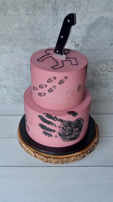 True Crime Birthday Cake Csi Birthday Party Ideas, Office Cake Ideas, Graham Cake, Science Cake, Acorn Cookies, Buttercream Birthday Cake, Chocolate Caramel Cake, Painted Wedding Cake, Class Birthdays