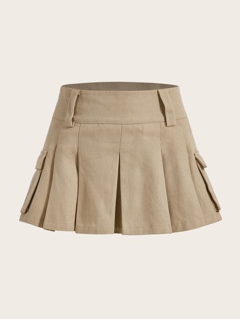 Beige Pleated Skirt, Pleaded Skirt, Skirt Aesthetic, Tan Skirt, Shein Icon, Khaki Skirt, High Fashion Outfits, Women Skirts, Classy Casual Outfits