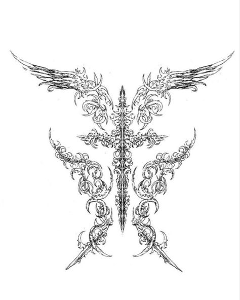 Wings Cybersigilism, Cybersigilism Angel, Wings Design Art, Cybersigilism Wings, Angel Wing Back Tattoo, Begginer Tattoo Designs, Sigil Tattoo, Gothic Tattoo, Tattoo Style Drawings