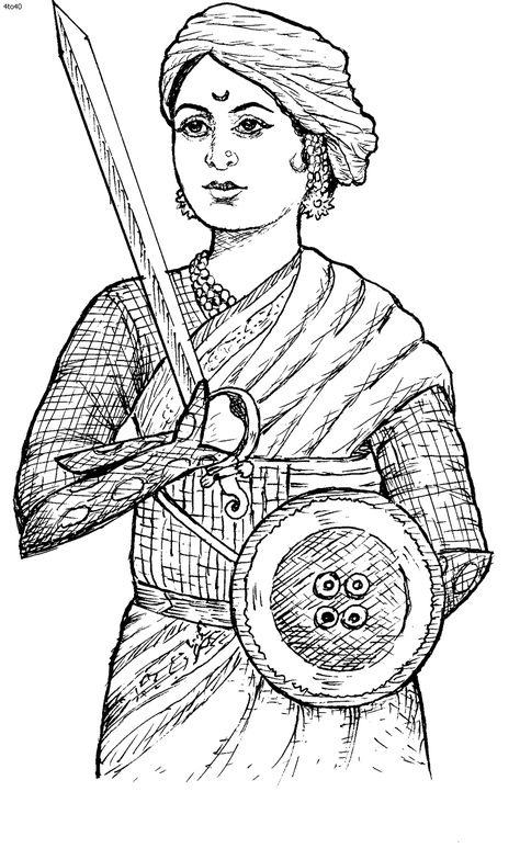 Rani Lakshmi Bai, Dresses Coloring Pages, Lakshmi Bai, Person Sketch, Army Drawing, Indian Freedom Fighters, Naruto Sketch Drawing, Dancing Drawings, Classroom Art Projects