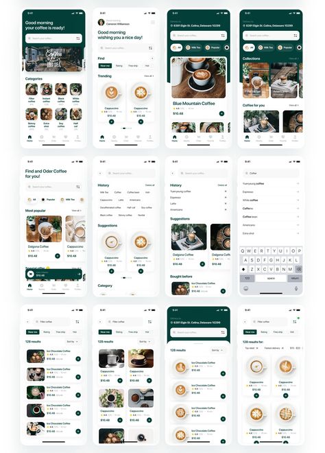 CoffeeMonster - Coffee, Food, Drink App UI Kit App Introduction Design, Food Delivery App Ui Design, Coffee App Design, Food App Ui Design, Coffee Websites, Food App Ui, Cafe Website Design, Food App Design, Drink App