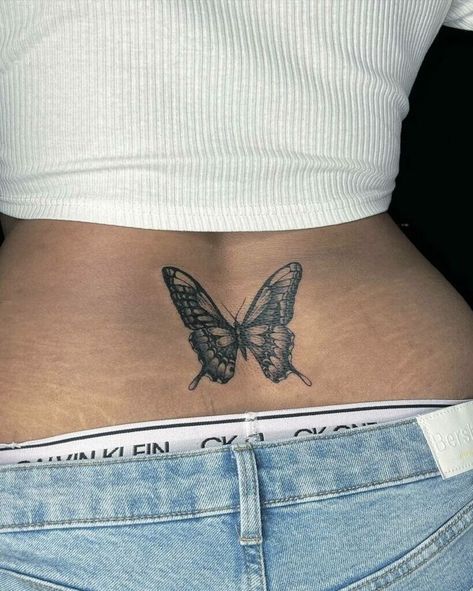 Lower Back Butterfly Tattoo, Back Butterfly Tattoo, Butterfly Lower Back Tattoo, Butterfly Tattoo Meaning, Butterfly Back Tattoo, Back Tattoos For Guys, Tattoos For Black Skin, Tramp Stamp, Pretty Tattoos For Women