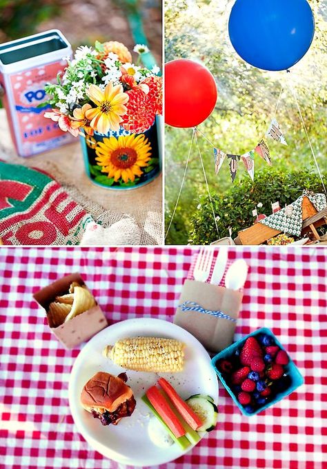 Farmer's Market Inspired Backyard BBQ {First Birthday} // Hostess with the Mostess® Cookout Birthday Party Ideas, Cookout Birthday Party, Blue Setup, Backyard Bbq Birthday Party, Vintage Farmers Market, Market Birthday Party, Farmers Market Birthday, Vintage First Birthday, Farmers Market Birthday Party