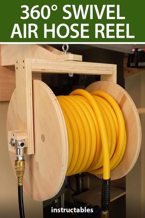 Garage Workshop Layout, Air Hose Reel, Diy Garage Work Bench, Garage Workshop Organization, Hose Storage, Diy Garage Door, Tool Storage Diy, Woodworking Shop Projects, Diy Garage Storage